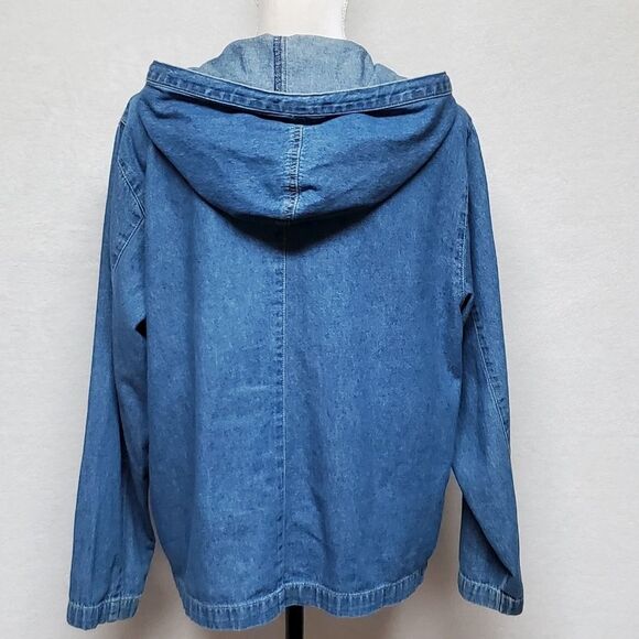 VINTAGE 1990s Sag Harbor Stone Wash Full-zip Hooded Denim Shacket Jacket Medium - Picture 13 of 16
